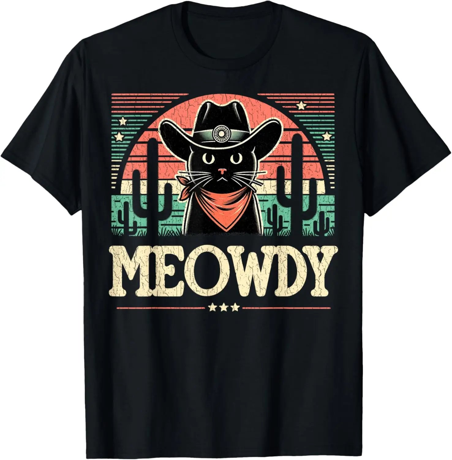 Meowdy Black Cat Retro Cacti – Howdy Funny Country Western T-Shirt