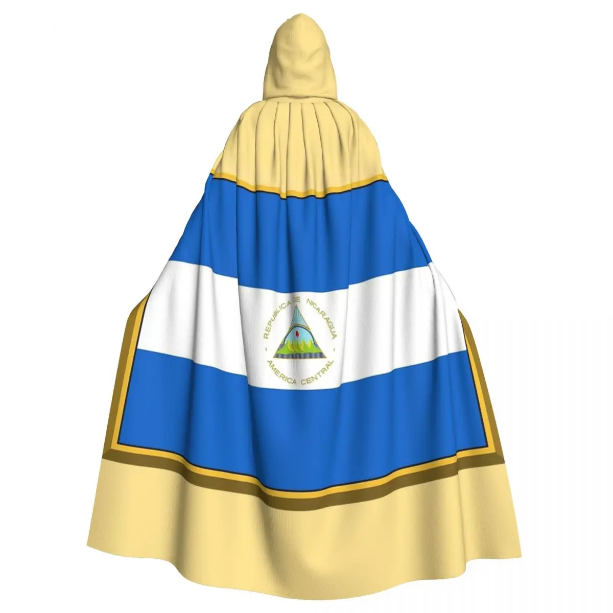 Nicaragua Flag Long Hooded Cloak Witch Medieval Costume Cosplay Cape HalloweenParty Adult Unisex