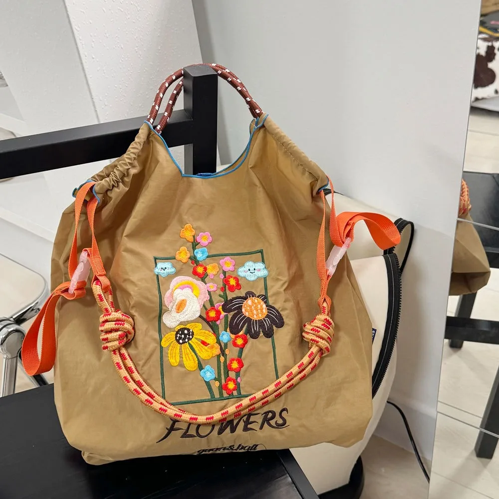 Japanese Embroidered Shopping Bag Handbag Oxford Bag Embroidered Nylon Waterproof Shopping Bag Portable Shoulder Cross-Span Bag