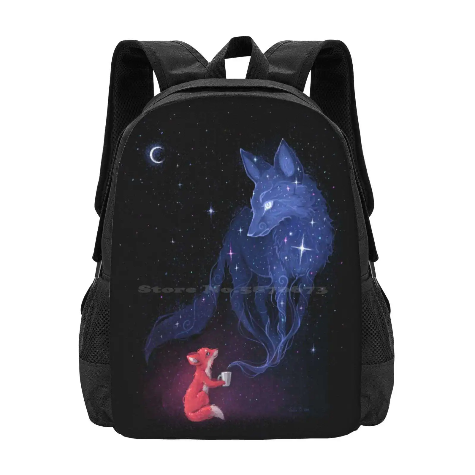 Mochila Celestial de moda para niños, bolsas de té, zorro, espacio, estrellas, Luna, noche, fantasía, Animal pequeño, guardería