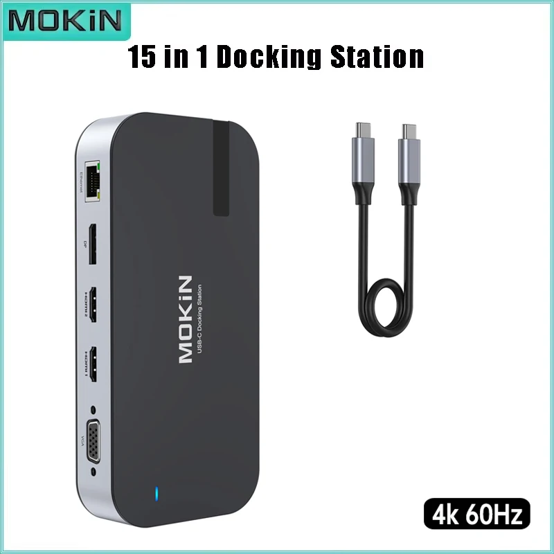 MOKiN 15 in 1 Docking Station USB C Hub 4K 2 HDMI Display Port VGA RJ45 USB C Docking Station for Windows Thinkpad PC Accesorios