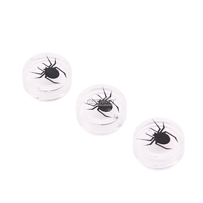 MARUMINE 30PCS MOC Halloween Black Spider Printed Parts 98138 Tile Round 1x1 Building Blocks Creative DIY Compatible Accessories