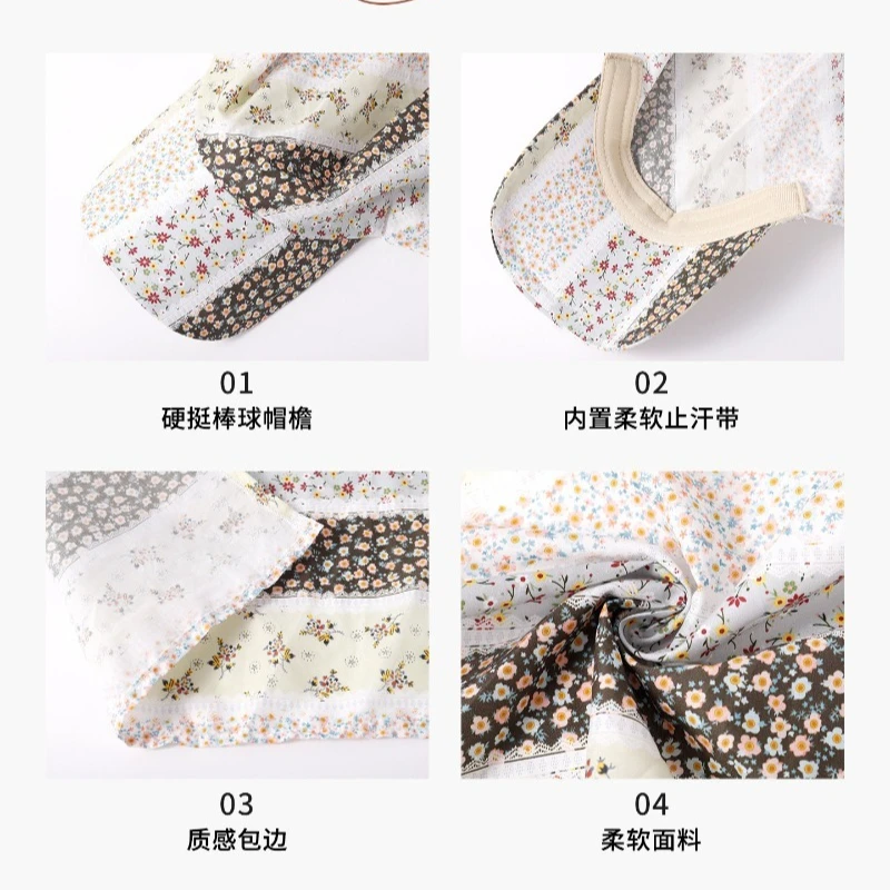 Koreanische Sommer-Süße Blumenmuster-Dreieckstuch-Mütze für Damen – Atmungsaktive Nischen-Baseballkappe mit Riemen für den Sommerurlaub und Sonnenschutz – Detail 7