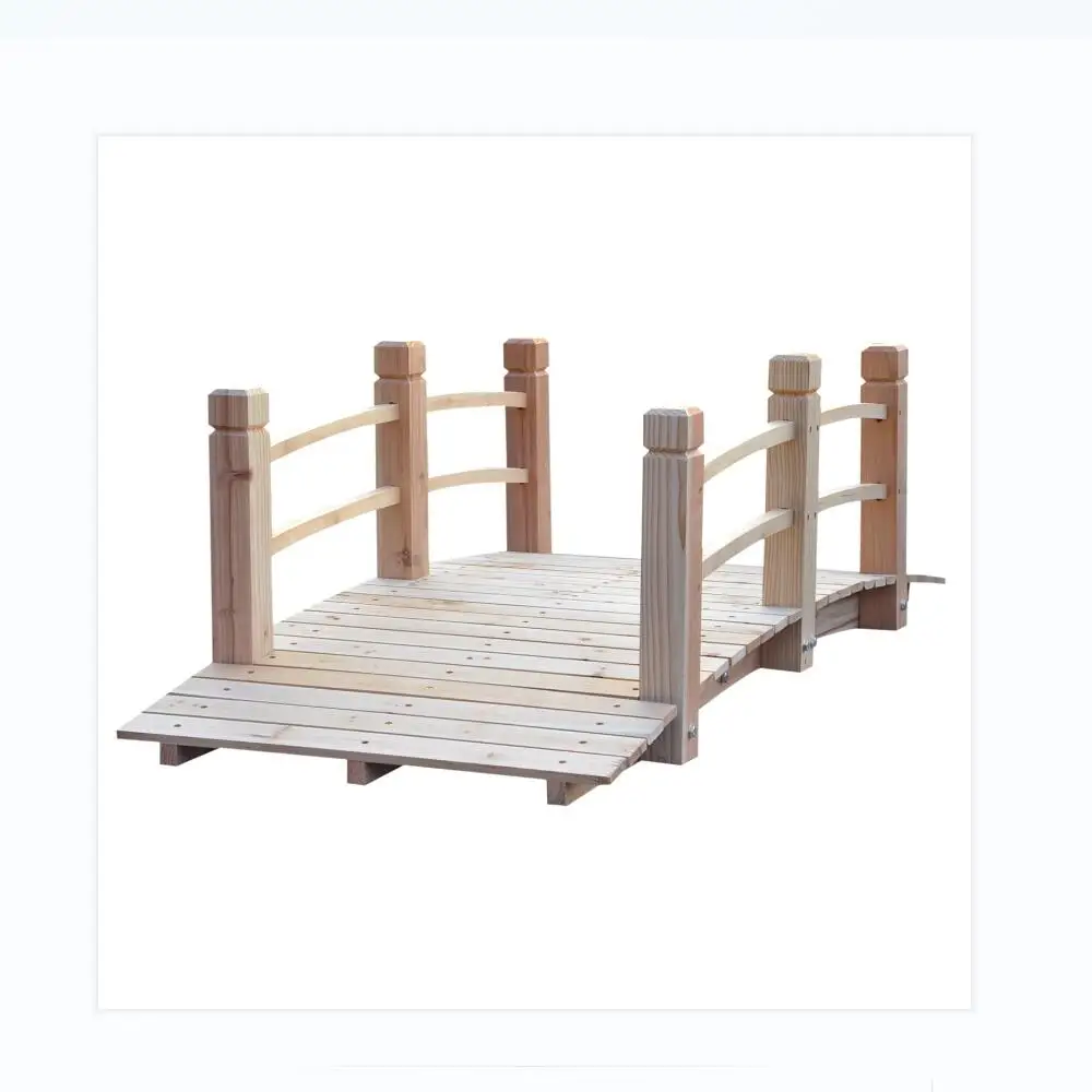 5ft Natural Fir Wood Garden Arch Footbridge with Curved Double Safety Railings, Weather Resistant Anti-Rot Anti-Cracking Decorative Pond Stream Walkway Bridge, 400 Lbs Weight Capacity Landscape Bridge for Backyard Creek Farm Courtyard Ornament