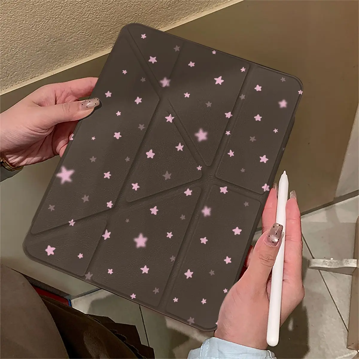Brown Pink Star 3+Y Fold iPad Case For iPad Pro 11 13in 2025 iPad Pro 12.9in Air7 10th 11th M4/5 MINI Magnetic Buckle Cover
