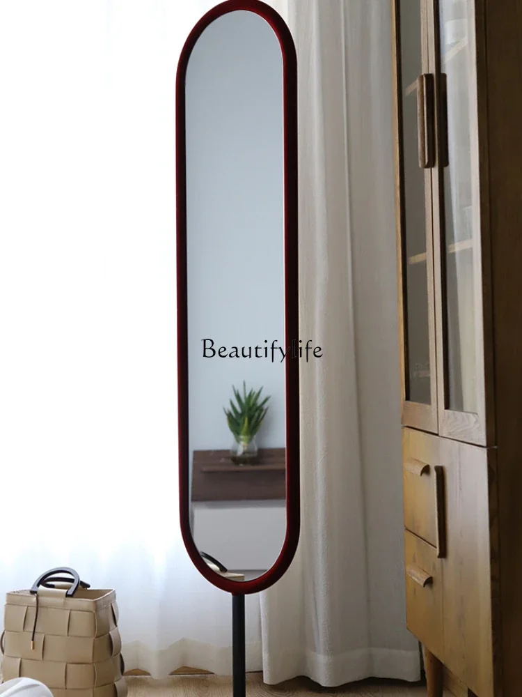 French retro vertical floor full body mirror porch red velvet high definition fitting mirror