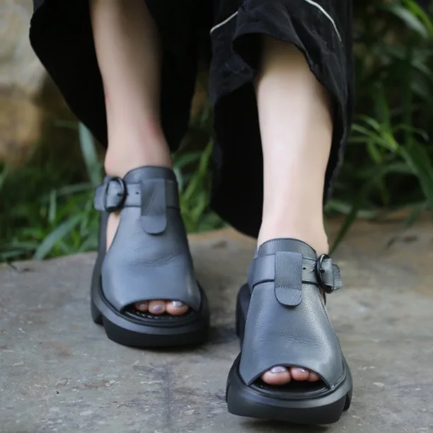 

Careaymade-женские сандалии ручной работы из натуральной кожи, босоножки из воловьей кожи с верхним слоем на толстой подошве, простые повседневные римские сандалии с открытым носком