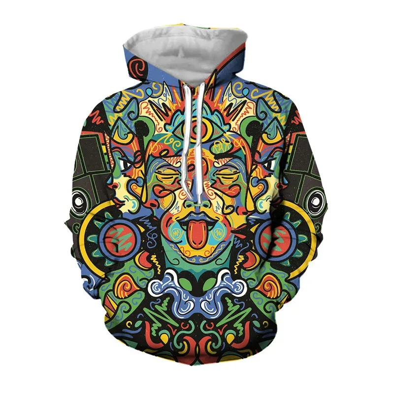 Jumeast 3D Abstract Psychedelic Printed Mens Hoodies Vintage Tops 90s Aesthetic Hoodie Oversize Loose Casual Fashion YK2 Clothes