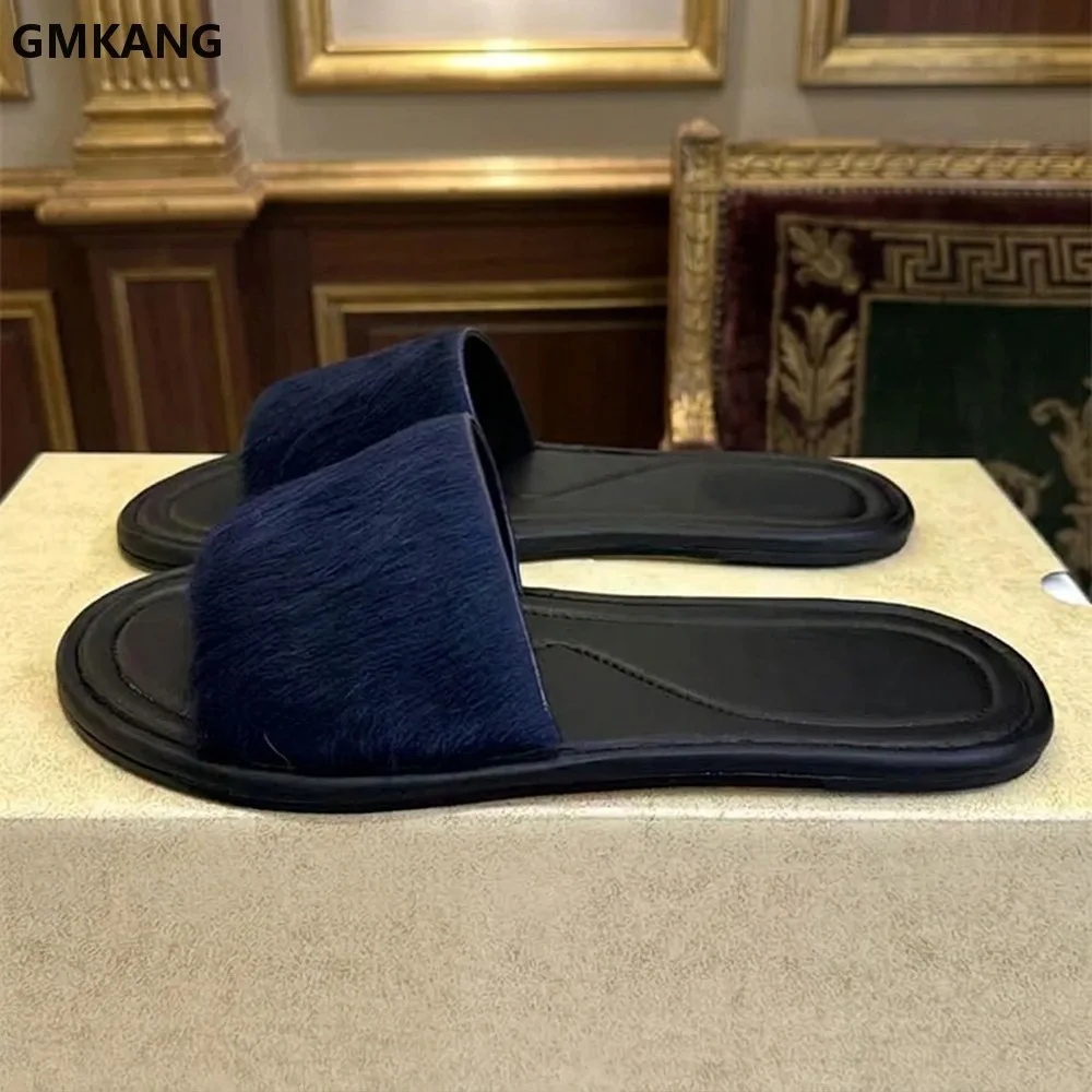 Summer Horsehair Flat Slippers Women Retro Round Peep Toe Slip-on Mules Daily Casual Comfort Outdoors Slippers For Women