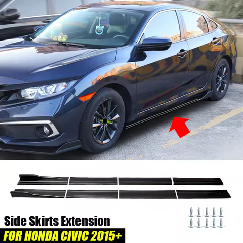 For Honda Civic 2015+ Hatchback Sedan Type-R Side Skirt Extension Line Rocker Panels Guard Body Kit ABS Gloss Black