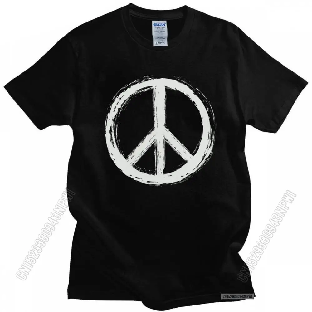 Vintage Peace Sign T Shirt Men Short Sleeve Casual Uniform Tee Tops 100% Cotton Urban Tshirt Slim Fit T-Shirt Merch