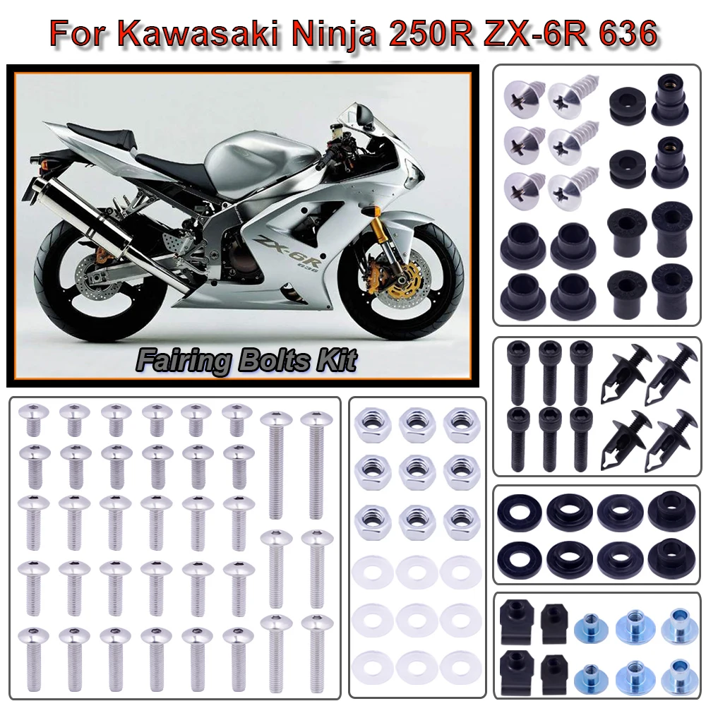 

For Kawasaki Ninja 250R Ninja250R 2008-2012 ZX-6R ZX 6R ZX6R 636 1998-2012 Accessories Fairing Bolt Kit Fastener Clips Screw