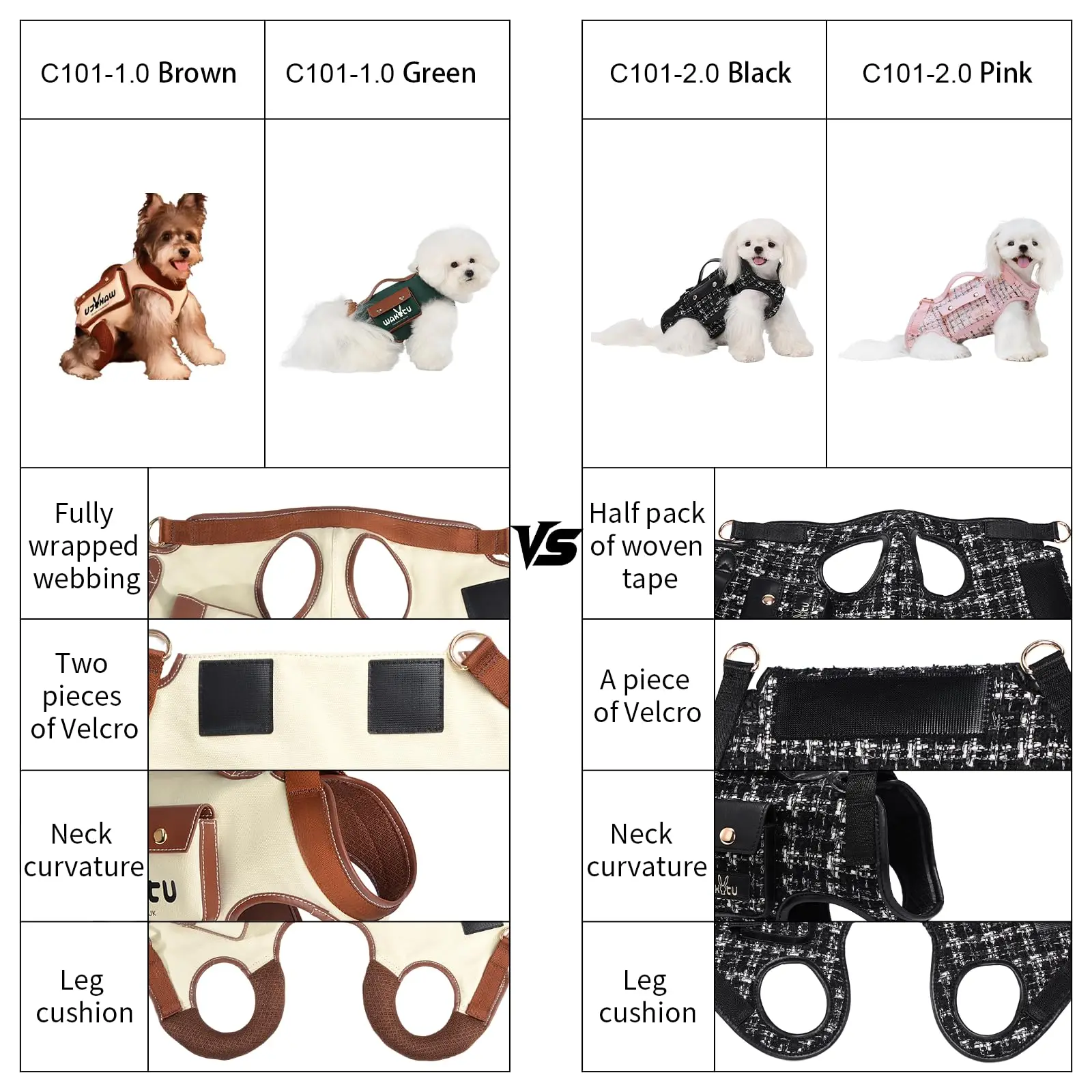 Wakytu Dog Lift Harness for Small Dogs Cats Sling Carrier with Handle Leash Pocket Outdoor Travel Walking Hind Leg Stair Support
