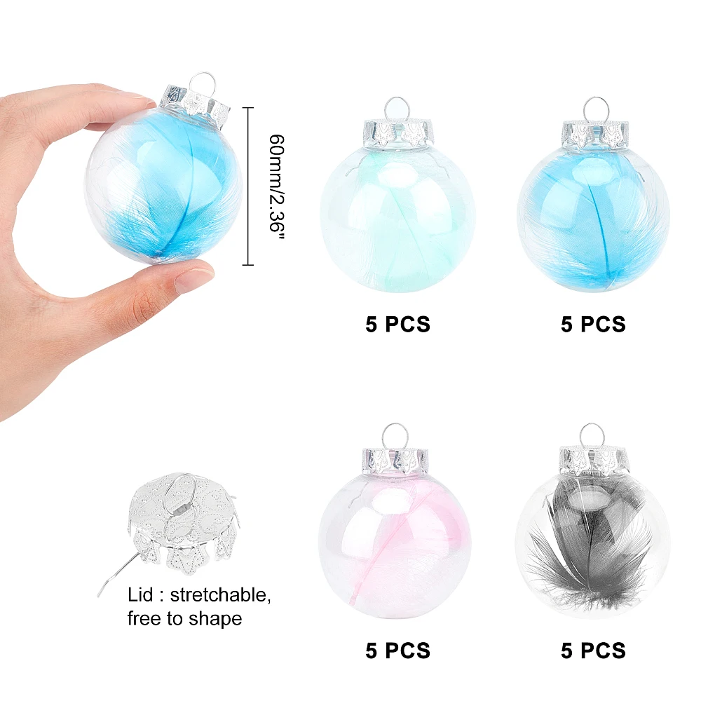 plastic-ball-ornament-decoration-with-feather-inside-mixed-color-75x60mm-hole-85mm-4-colors-5pcs-color-20pcs-set