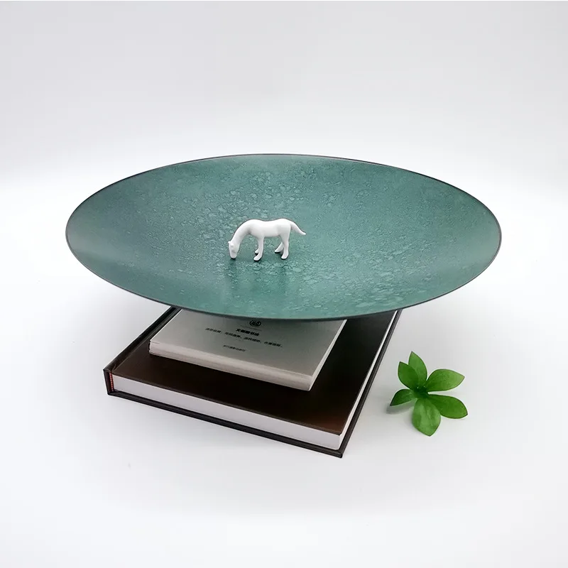Creative new Chinese malachite green metal round tray storage fruit plate ornament home living room study soft decoration