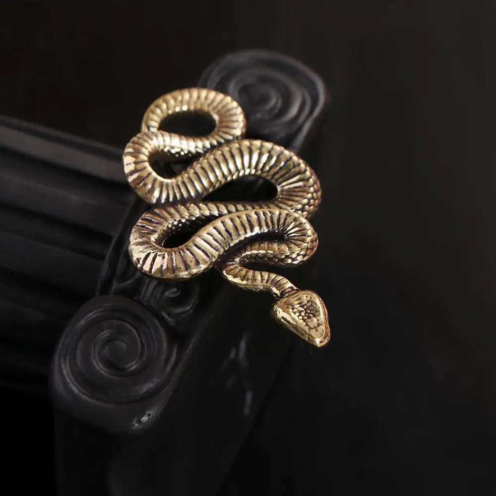 Twelve Zodiac Snake Vintage Brass Snake Statue Elegant Ancient Snake Figurines Exquisite Lifelike Lucky Charm Animal Sculpture