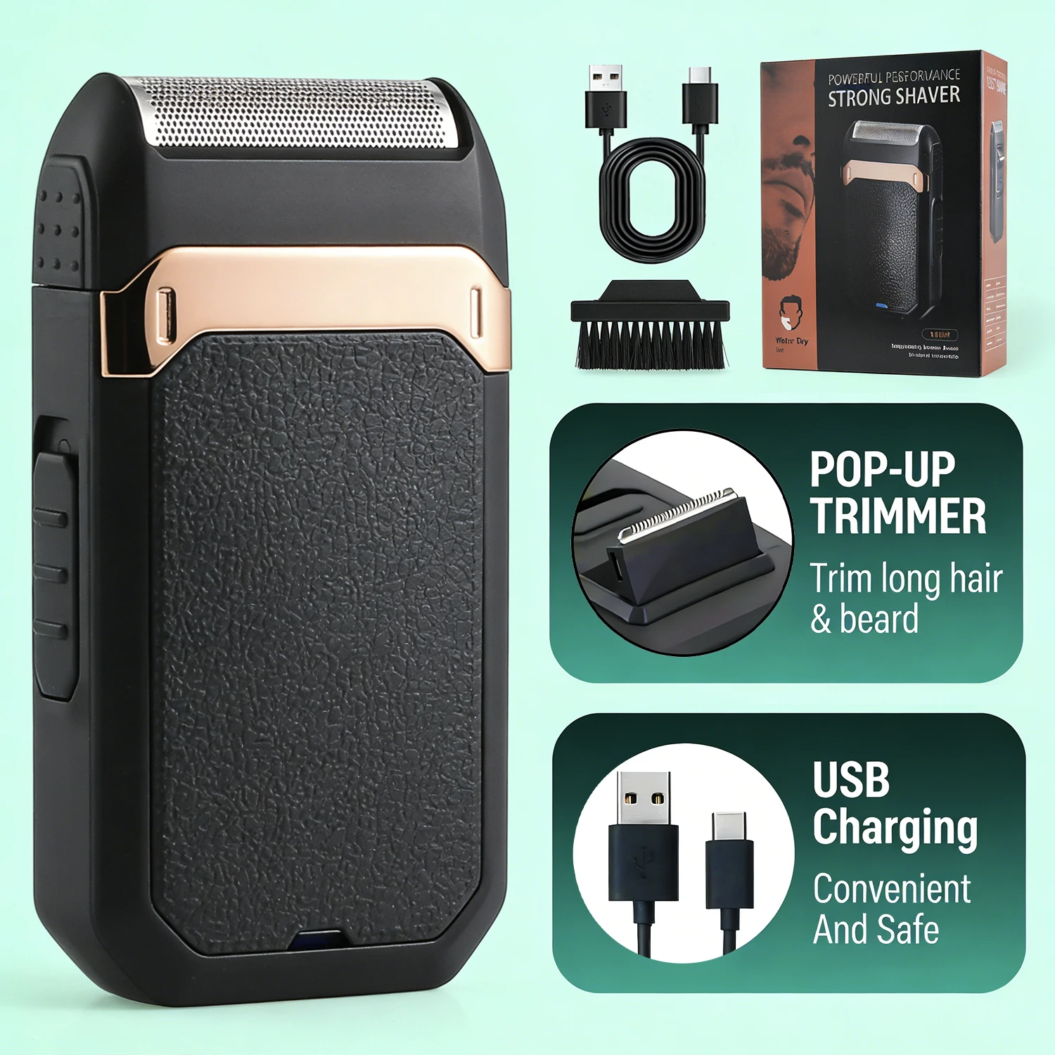 Man Beard Shaver Electric Profession Sideburn Trimmer Body Hair Remover Reciprocating Shaving 2 Blade Rechargeable Male Razor