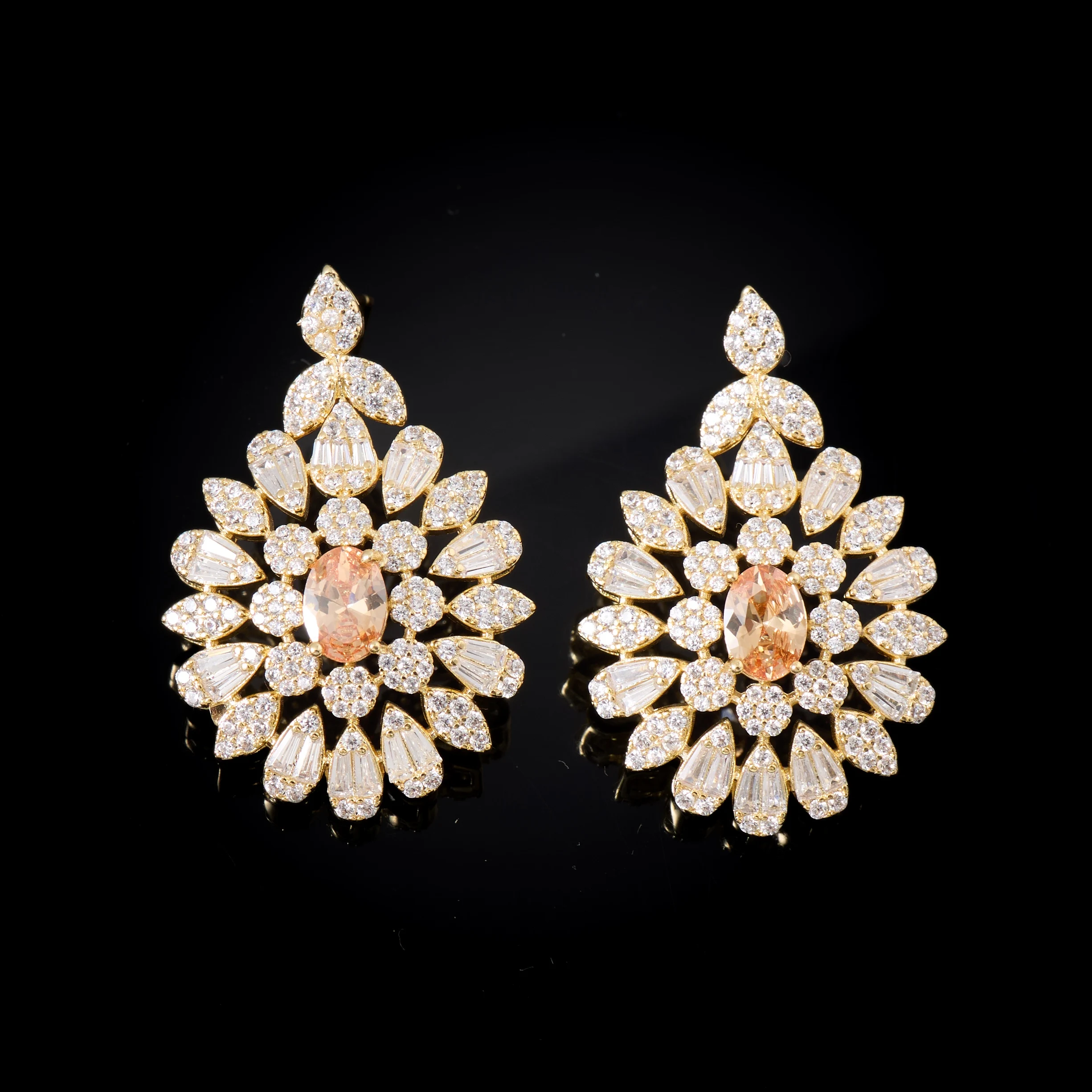250531 Necklace Sets for Women Jewelry 3 PCS Cubic Zirconia Jewelry Set Necklace /Earrings /Ring Dubai Bridal Party Accessories