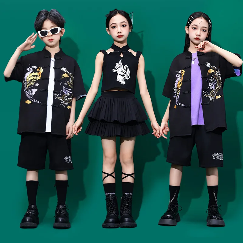 Children's Hip Hop Dance Performance Clothes Boys' Fashion Street Dance Costumes Girls Expose Belly Button Chinese Hanfu