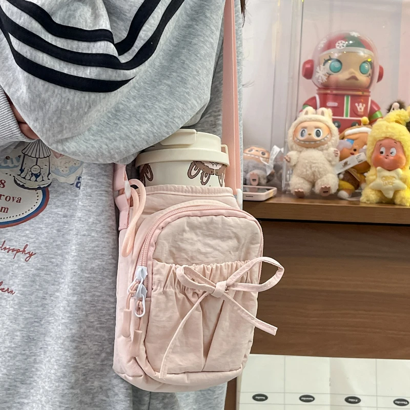 

Summer New Model Mobile Phone Crossbody Bag Casual Water Bottle Bucket Shaped Bag Japanese Style Bow Single Shoulder Bag
