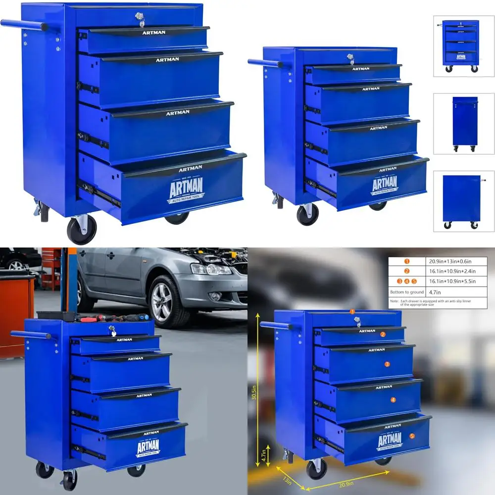 Cassetta portautensili mobile per carichi pesanti a 4 cassetti con ruote di bloccaggio e guide con cuscinetti a sfera - 13 profondità x 20,9 larghezza x 30,5 altezza,