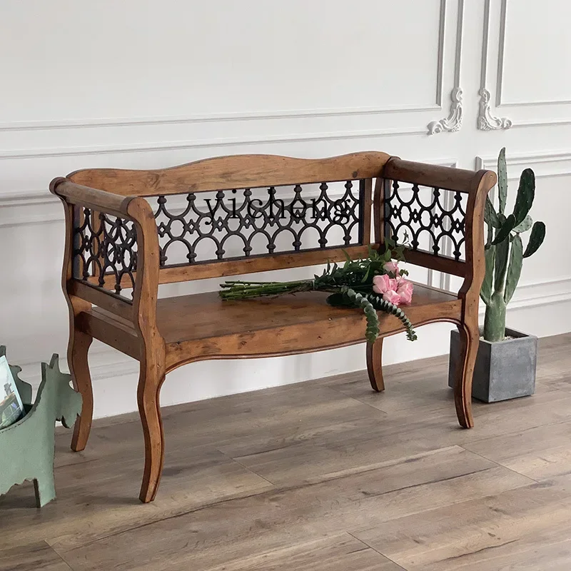 

XL Vintage Solid Wood Distressed a Double Chair Backrest Chair Restaurant Balcony Leisure Chair