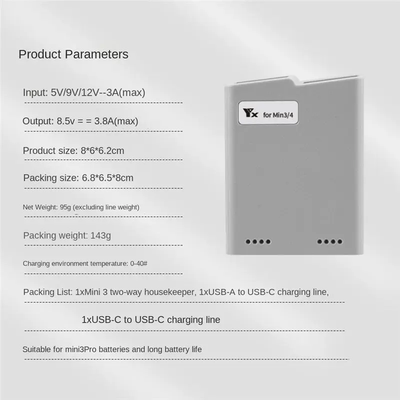 L63A  Charger Hub For MINI 3/4 Pro Screen Display Digital Intelligent Fast Charging 2 Batteries For MINI 3/4 Pro Accessorie