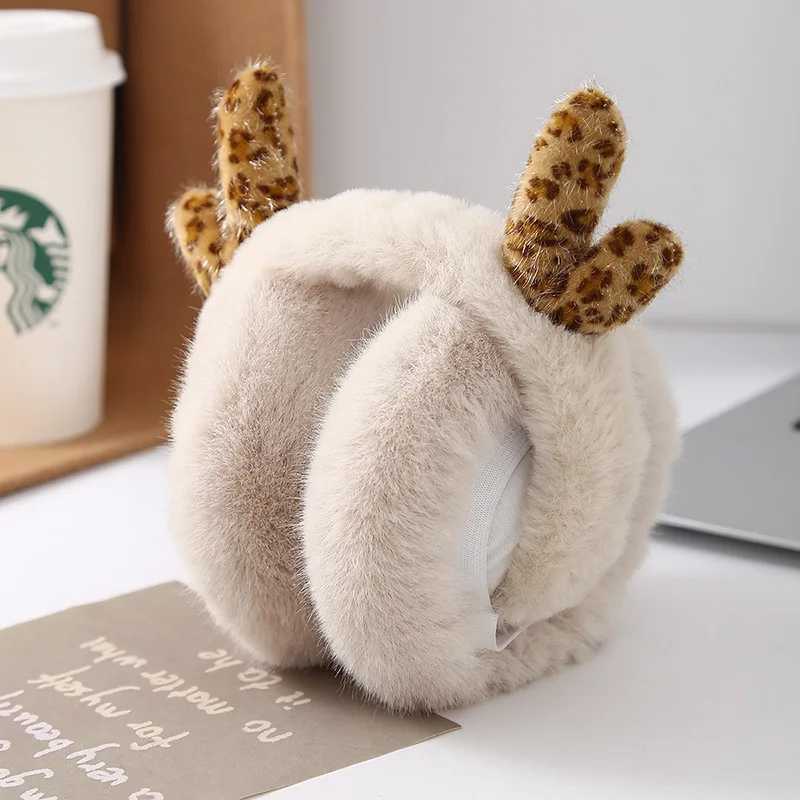 소녀를위한 귀여운 뿔 이어팁 겨울 한국어 버전 따뜻한 플러시 접이식 이어백 야외 내한성 이어팁 유행