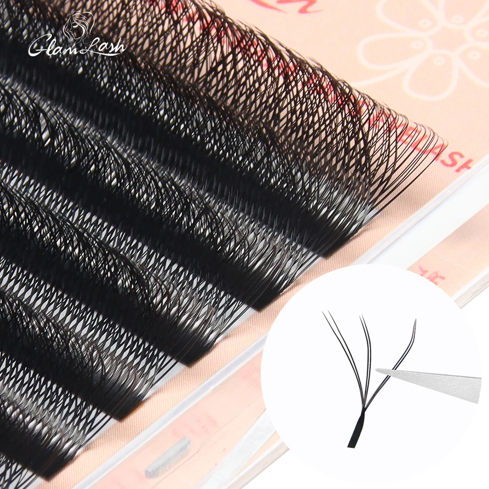 GLAMLASH W Shape Bloom 6D Premade Volume Fans Eyelash Extensions Natural Soft Light Individual Automatic Flowering Lashes