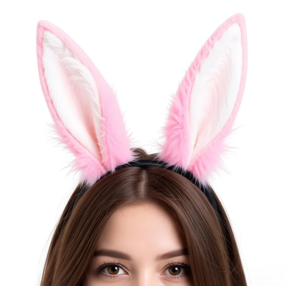 

Милая пушистая повязка на голову с кроличьими ушками, аксессуар для волос, реквизит для косплея на выставках манги, ободок с ушками животных, милый головной убор в стиле Лолита