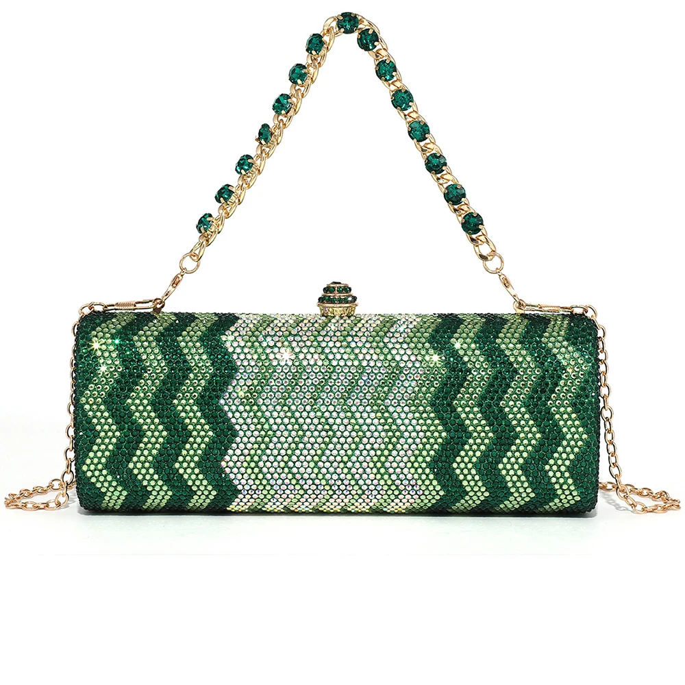 Women's Diamond Wedding Bridal Handbag Shining Rhinestones Evening Clutch Green/Black Crystals Party Purse for Special Occasions