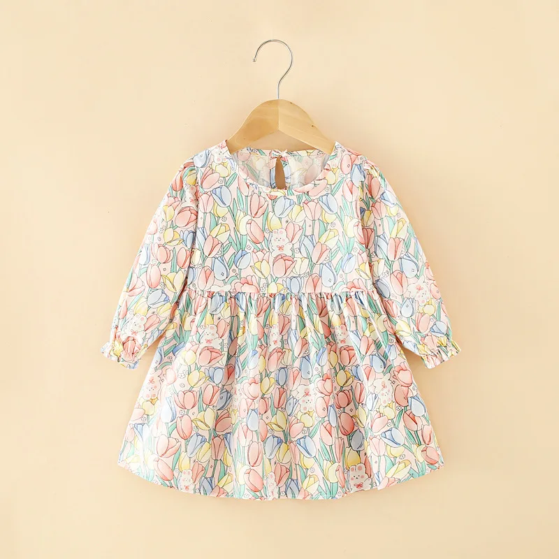 2-6year Girls\' Dress Cartoon printing 2023 Autumn long sleeve Girls\' Dress Baby Kids Casual Clothes