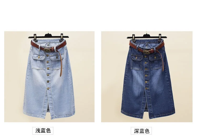 2026 Women Spring Autumn New Front Split Denim Sheath Skirts Female Single-Breasted Midi Skirts Ladies High Waist Pencil Skirts