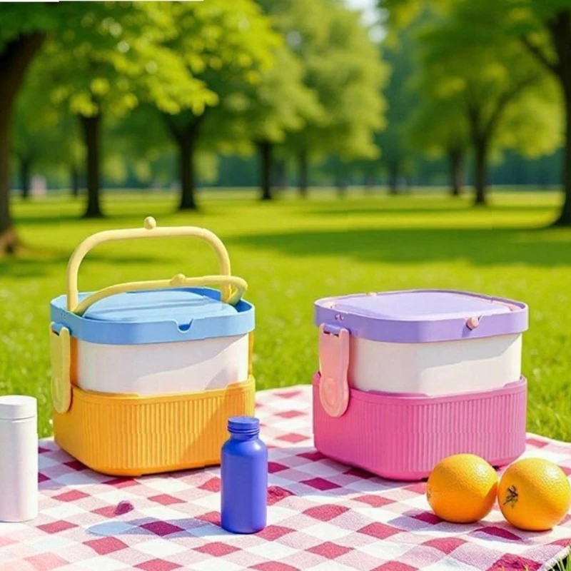 Kids outdoor picnic Bento Box for student School 2Layer Microwave Safe Food Grade Plastic Lunch Box Portable Leakproof Container