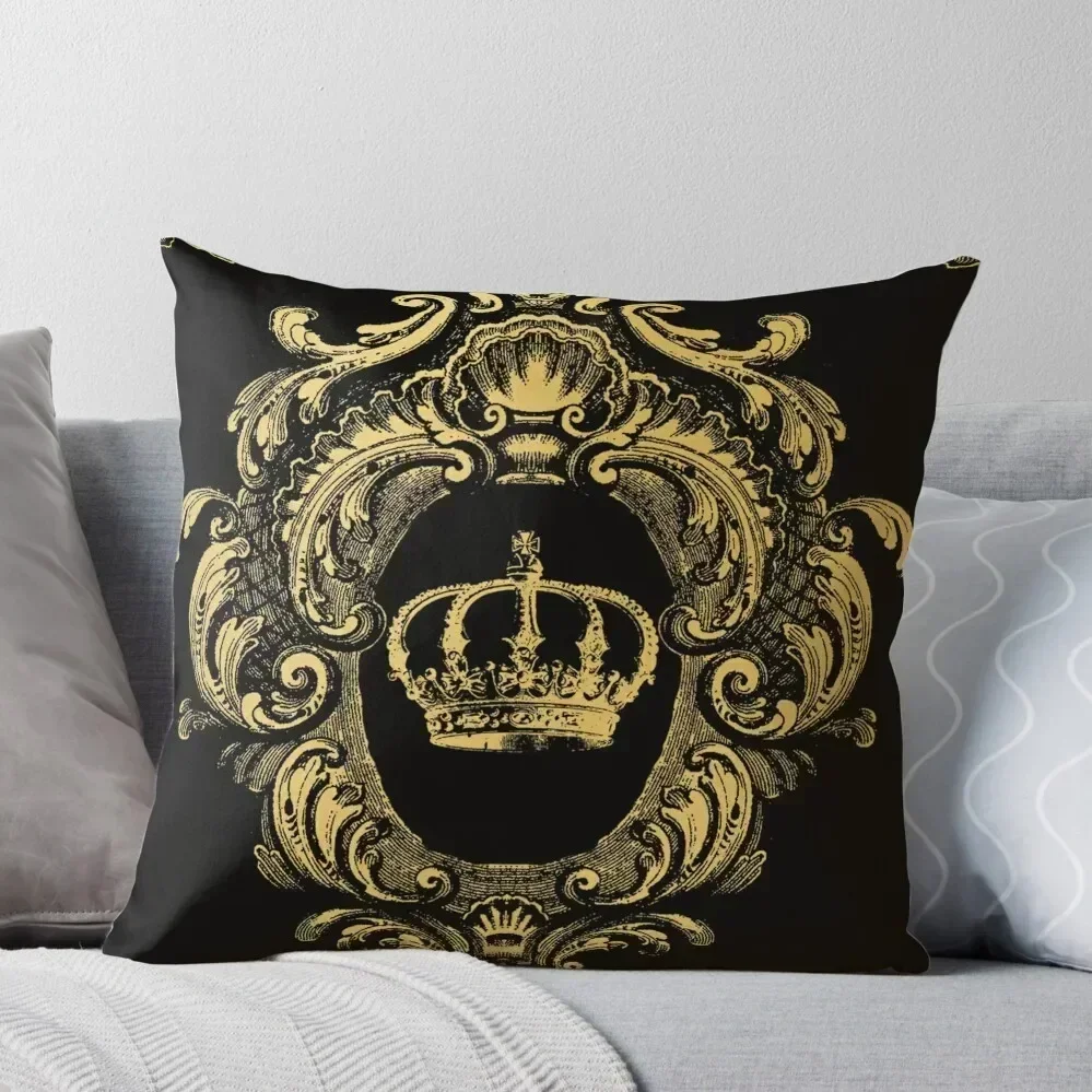 

Ornate Gold Crown Black Throw Pillow pillow pillowcase Cushions Cover pillows decor home pillow