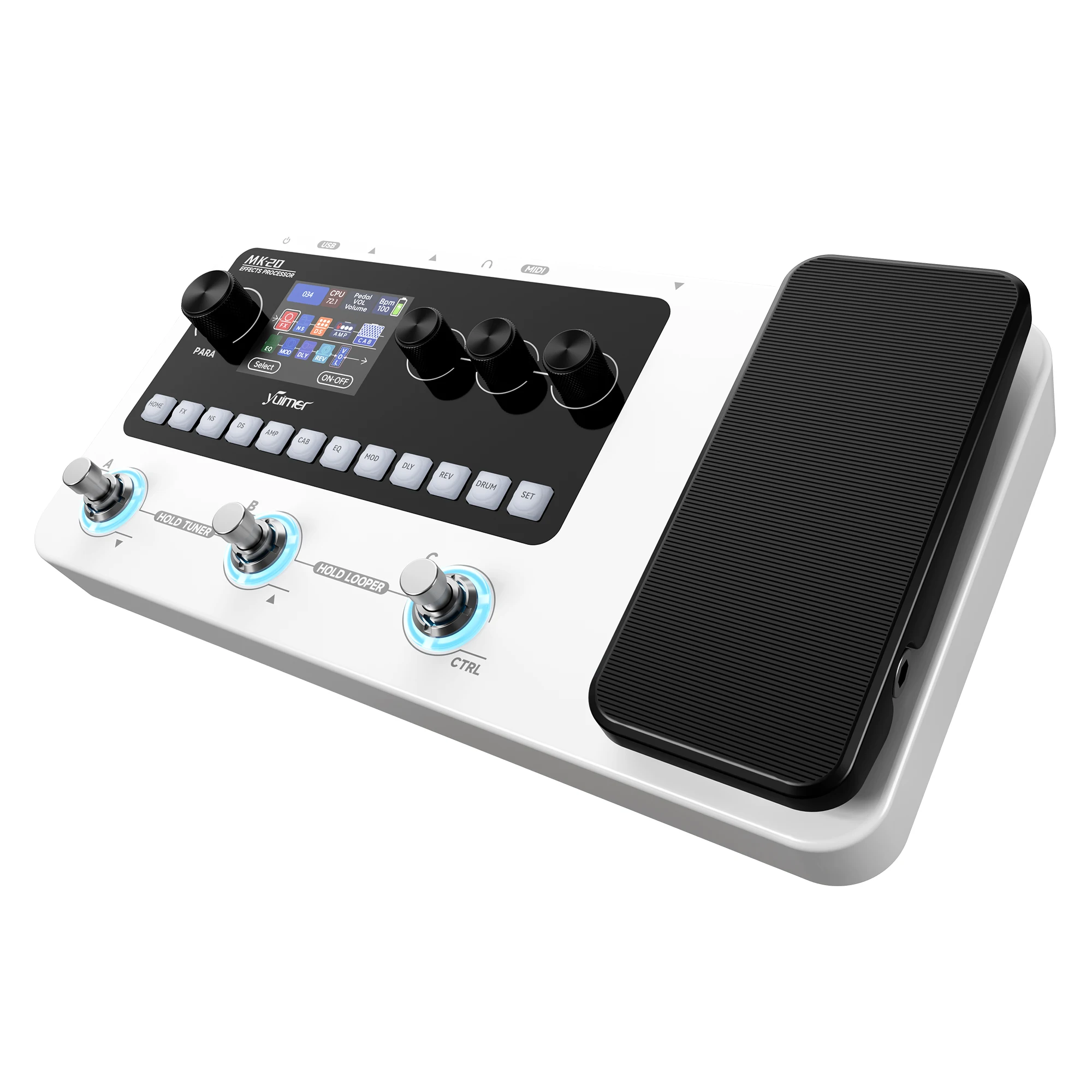 معالج Yuimer MK-20 متعدد التأثيرات مع آلة الطبل والموالف ودواسة لوبر/الجيتار/الجهير