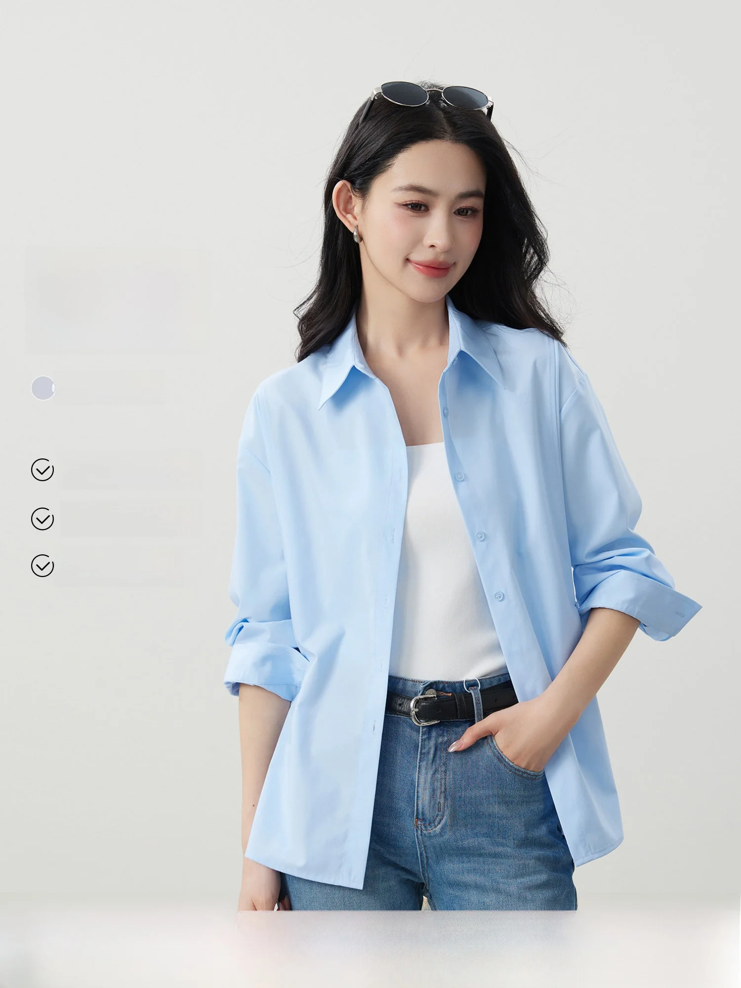 

Elegant Princess Style Button up Waist Cinching Modal Shirt Women's Slim Fit Shirt Polyester Fiber Long Sleeve Flip Collar