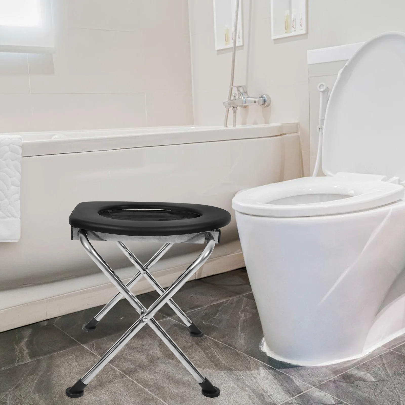 

Folding Toilet Chair for Elderly and Pregnant Women Portable Bathroom Stool with Stable Stainless Steel Frame Nonslip Base Space