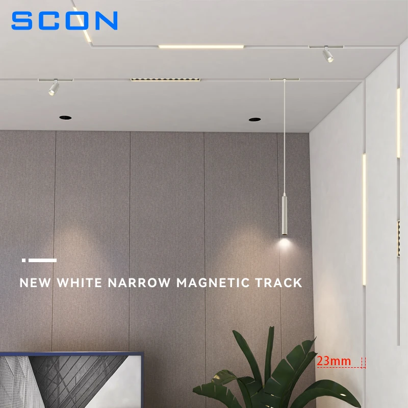 

SCON Newest White Recessed Magnetic Track Light Design Spotlight LED Ceiling Light Magnetic Track System Indoor Ceiling Lighting