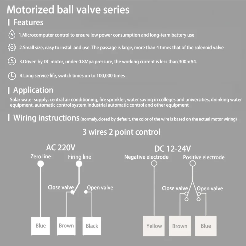 Brass Motorized Ball Valve 3-Wire Two Control Electric Actuator AC220V 3 Ways /2 Way DN15 DN20 DN25 DN32 DN40 with Manual Switch image 6
