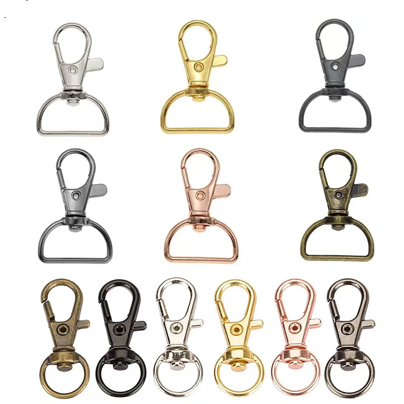 10/50 Pcs Swivel Clasps with D Rings Lanyard Snap Hooks Keychain Clip Hook Metal Lobster Clasps for Key Rings Crafting Sewing