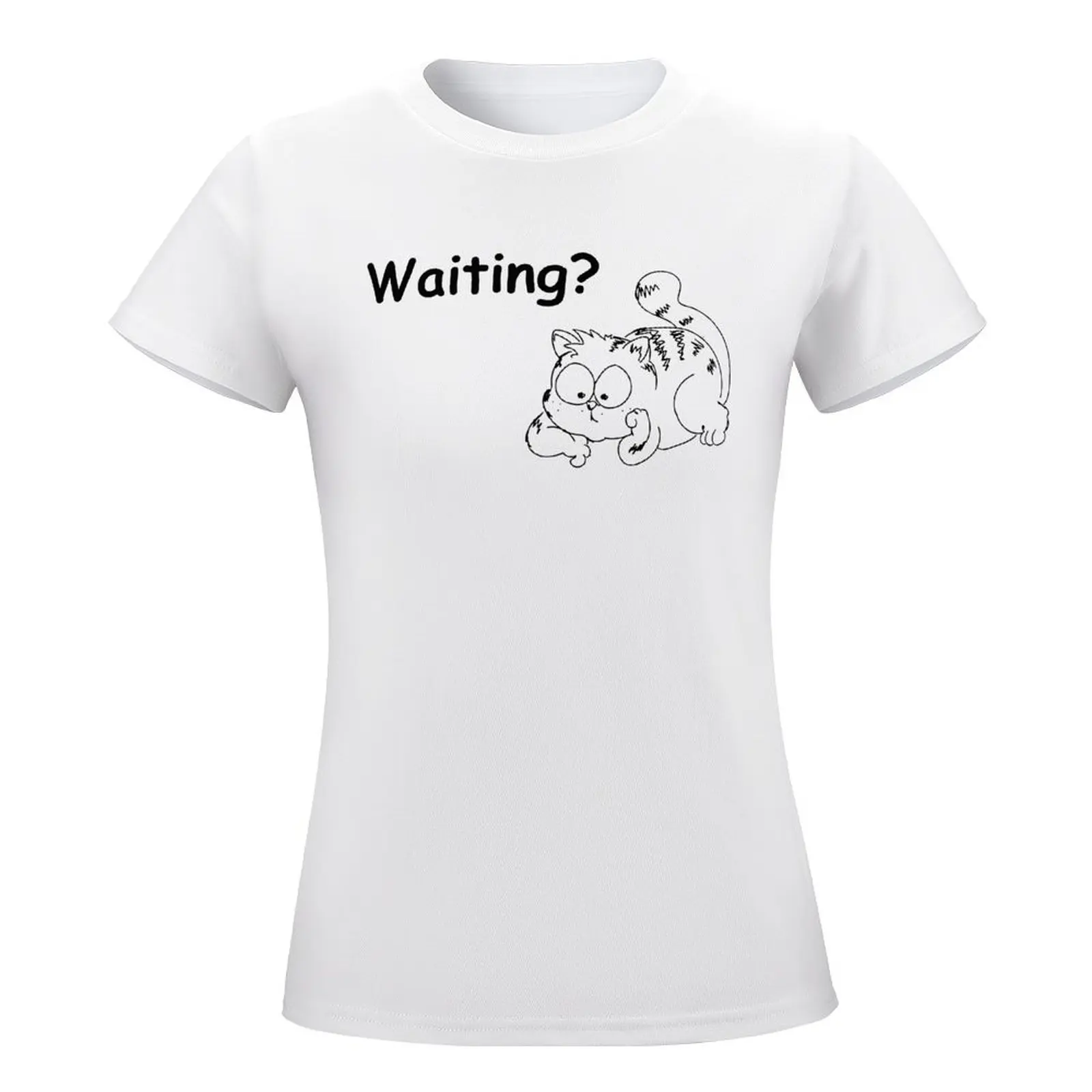 Waiting Cat. Fitted Scoop For Sale Harajuku T-shirt Motion Tees Graphic Funny Novelty Travel