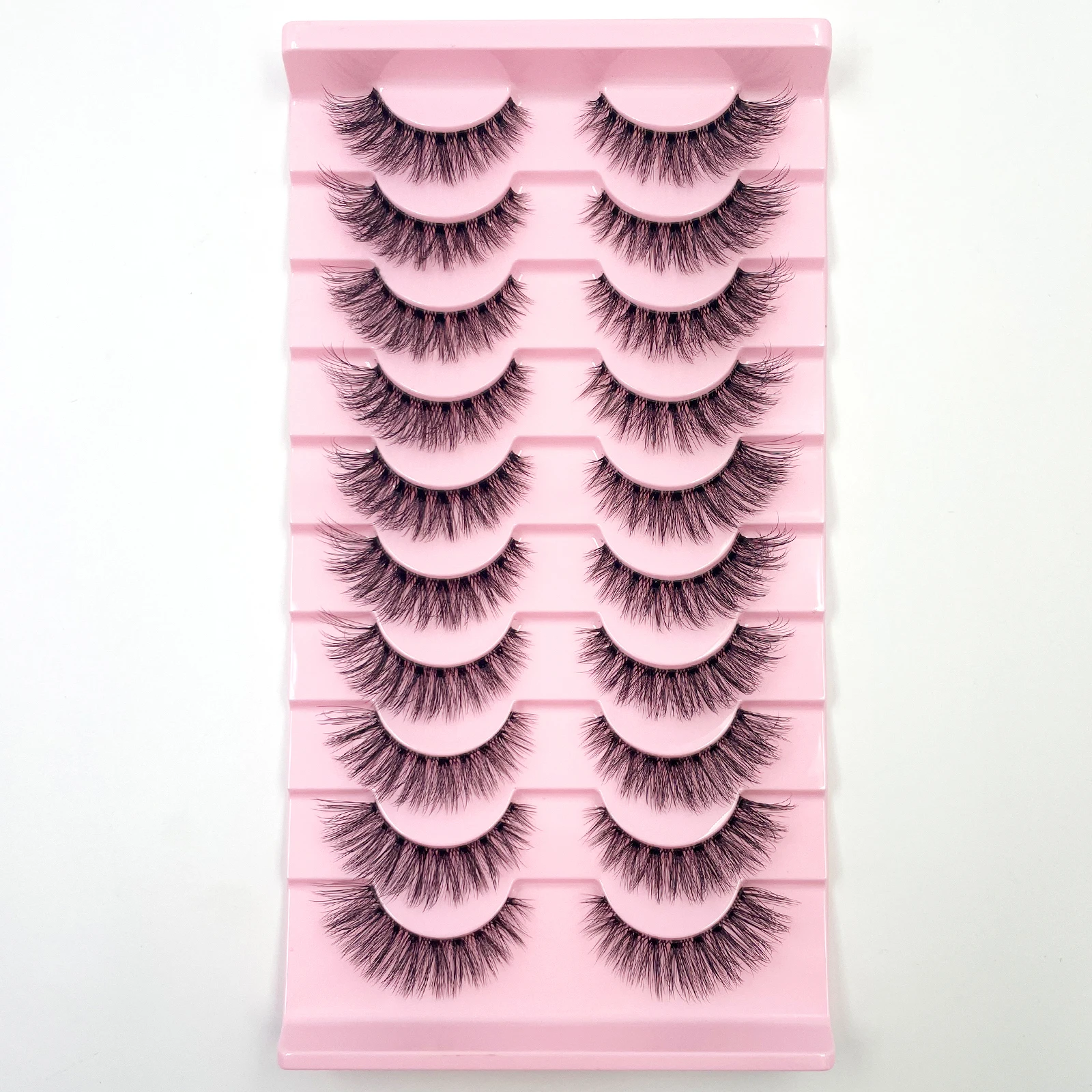 Wispy Fluffy Volume Clear Band Lashes, 10 Pairs Layered Crisscross Reusable Eyelashes J-01