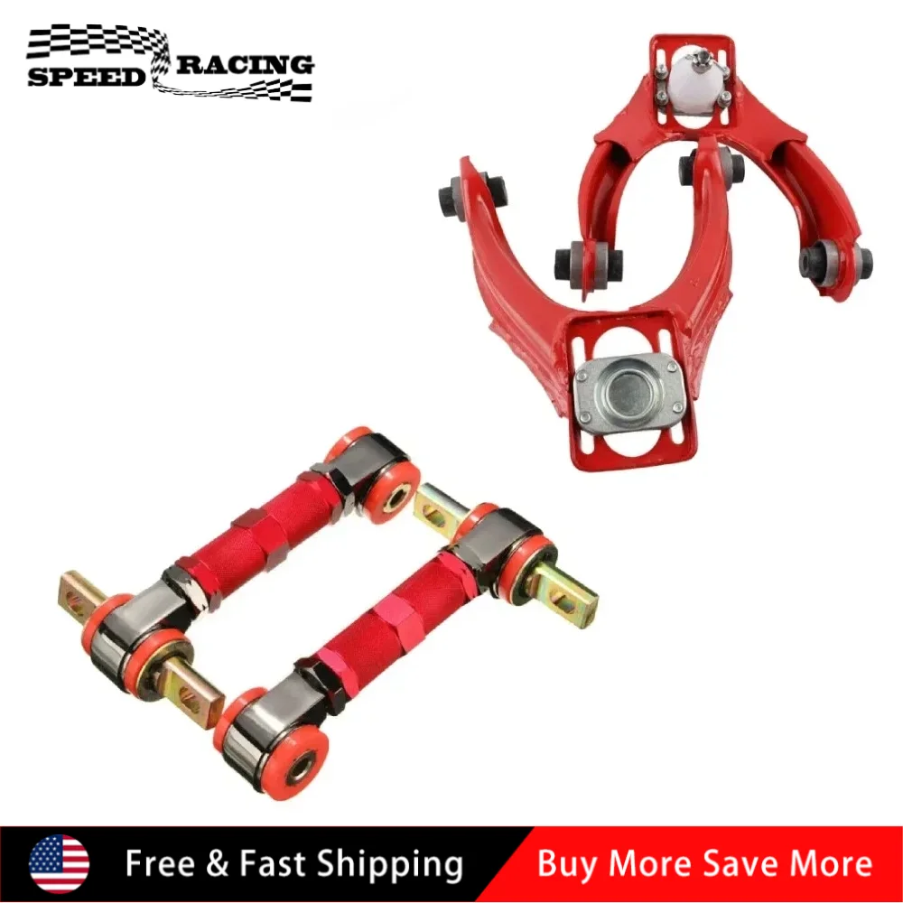 

Высокопроизводительные передние верхние рычаги подвески + комплект для регулировки заднего развала для Honda Civic EK EG 1996-2000 годов выпуска, сине-красный цвет