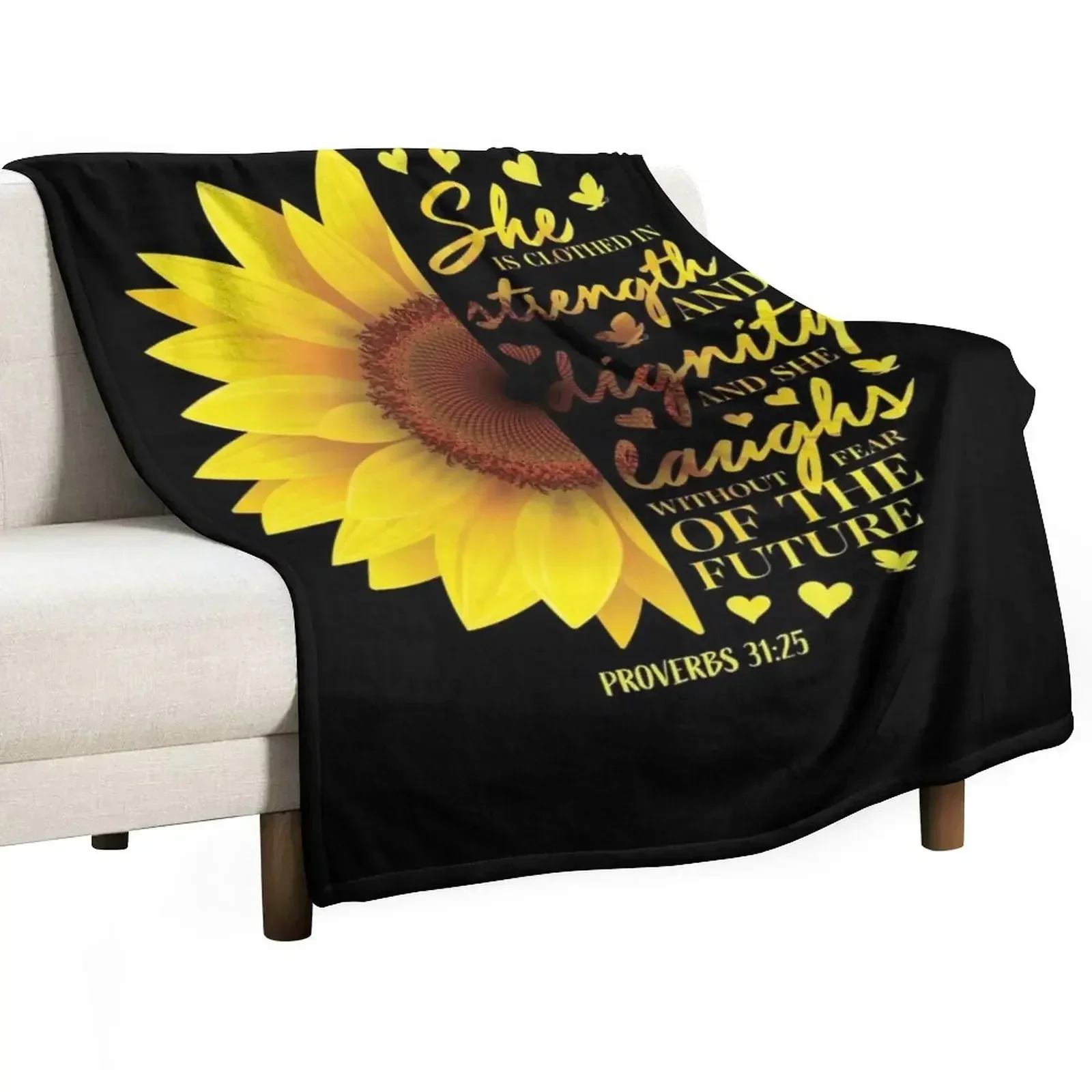 

Sunflower Christian Bible Verse Proverbs 31 Throw Blanket Soft Plush Plaid blankets ands wednesday christmas gifts Blankets