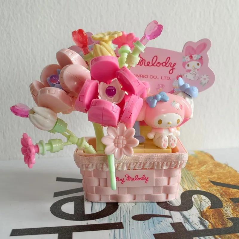 Sanrio Building Block กล่องแหวนการ์ตูน Hello Kitty Kuromi My Melody Splicing ของเล่นเครื่องประดับของขวัญวันเกิดวันวาเลนไทน์