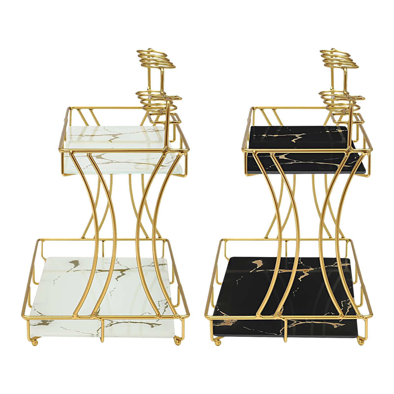 Estante de maquillaje organizador de tocador de baño de 2 niveles, encimera organizadora de baño con soportes para cepillos de dientes, bandeja de nivel extraíble