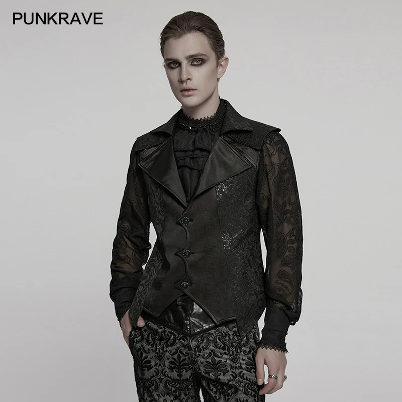 PUNK RAVE Men's Gothic Embossed Jacquard Woven Gentle Waistcoat Double-layer Flying Shoulder Power Sense Gorgeous Vest
