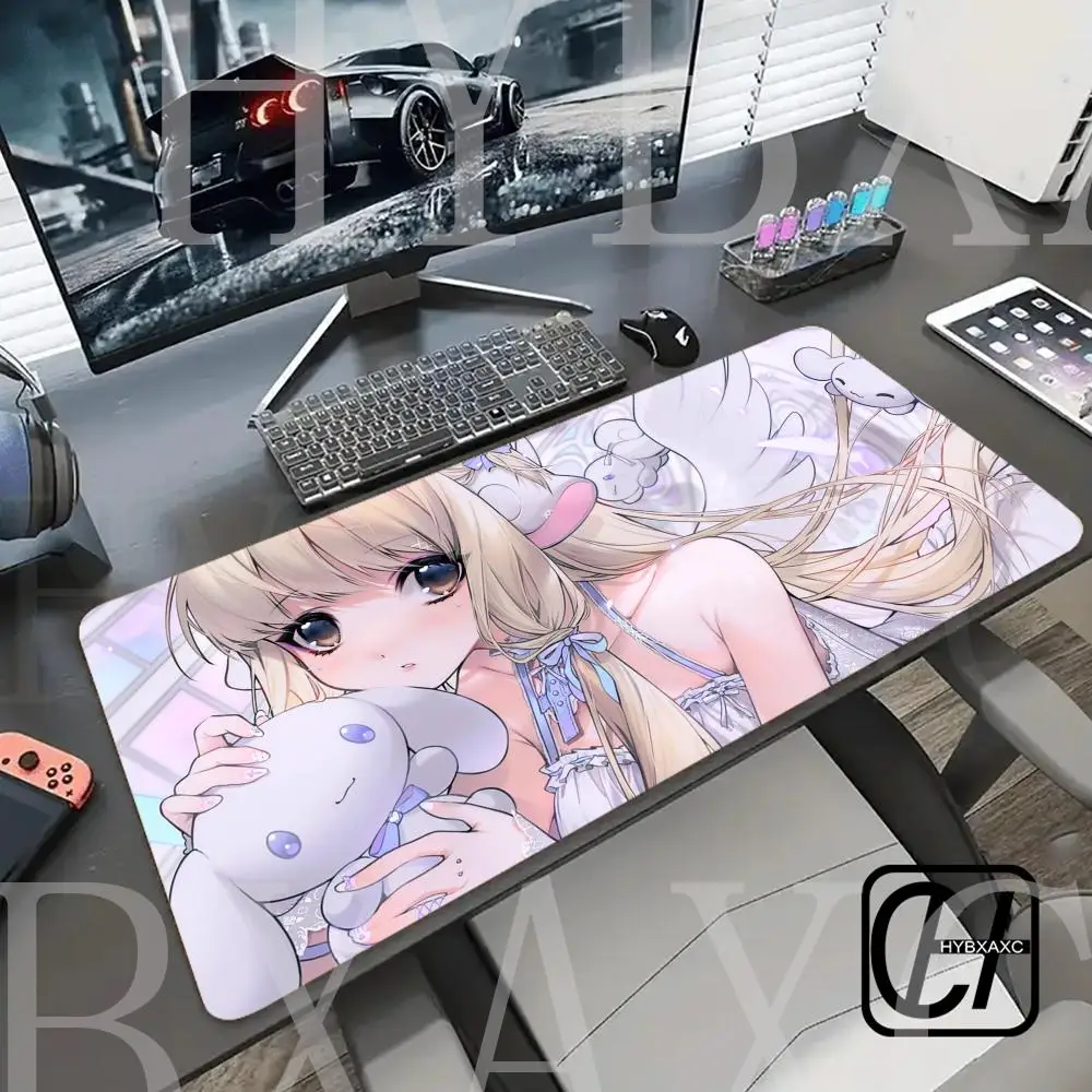 

Mouse Pad HYBXAXC Kawaii Gaming Accessories Keyboard Rug Anime Angel Cute Girl Mousepad PC XXL Extended Desk Mat For Teens Gift