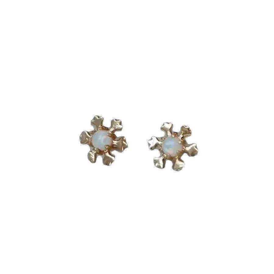 CCFJOYAS 925 فضة مطلي 18 كيلو الذهب ندفة الثلج أوبال أقراط للنساء رائعة صغيرة لطيف ترصيع صغيرة مجوهرات هدية